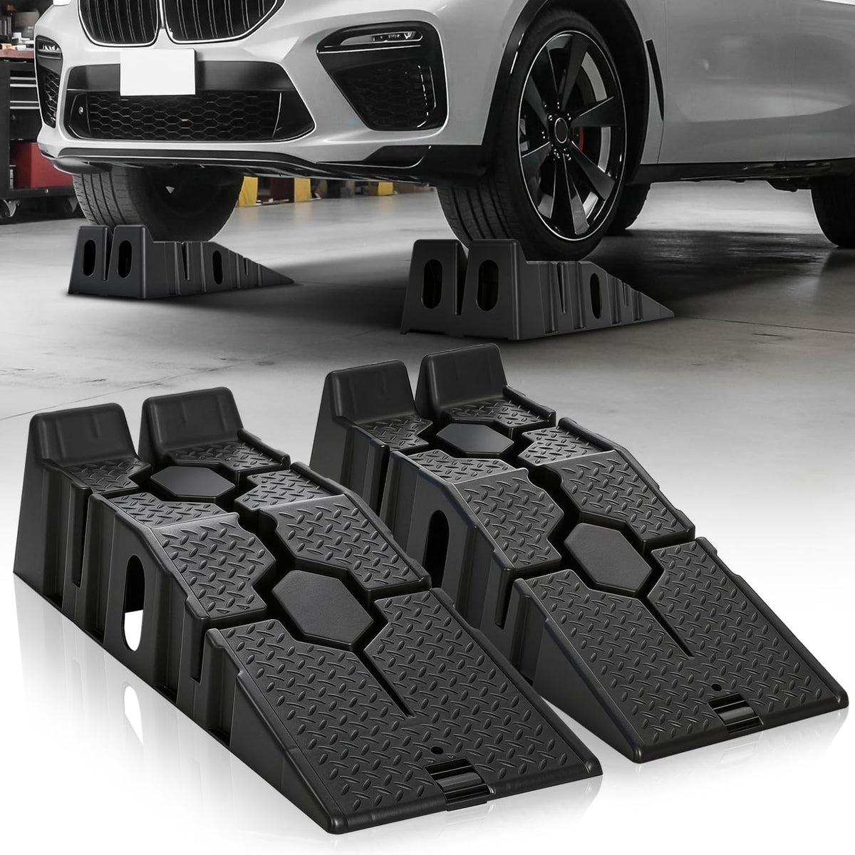 Auto Dynasty Car Ramps for Oil Changes, Low-Profile 2Pcs 2.5 Ton Capacity