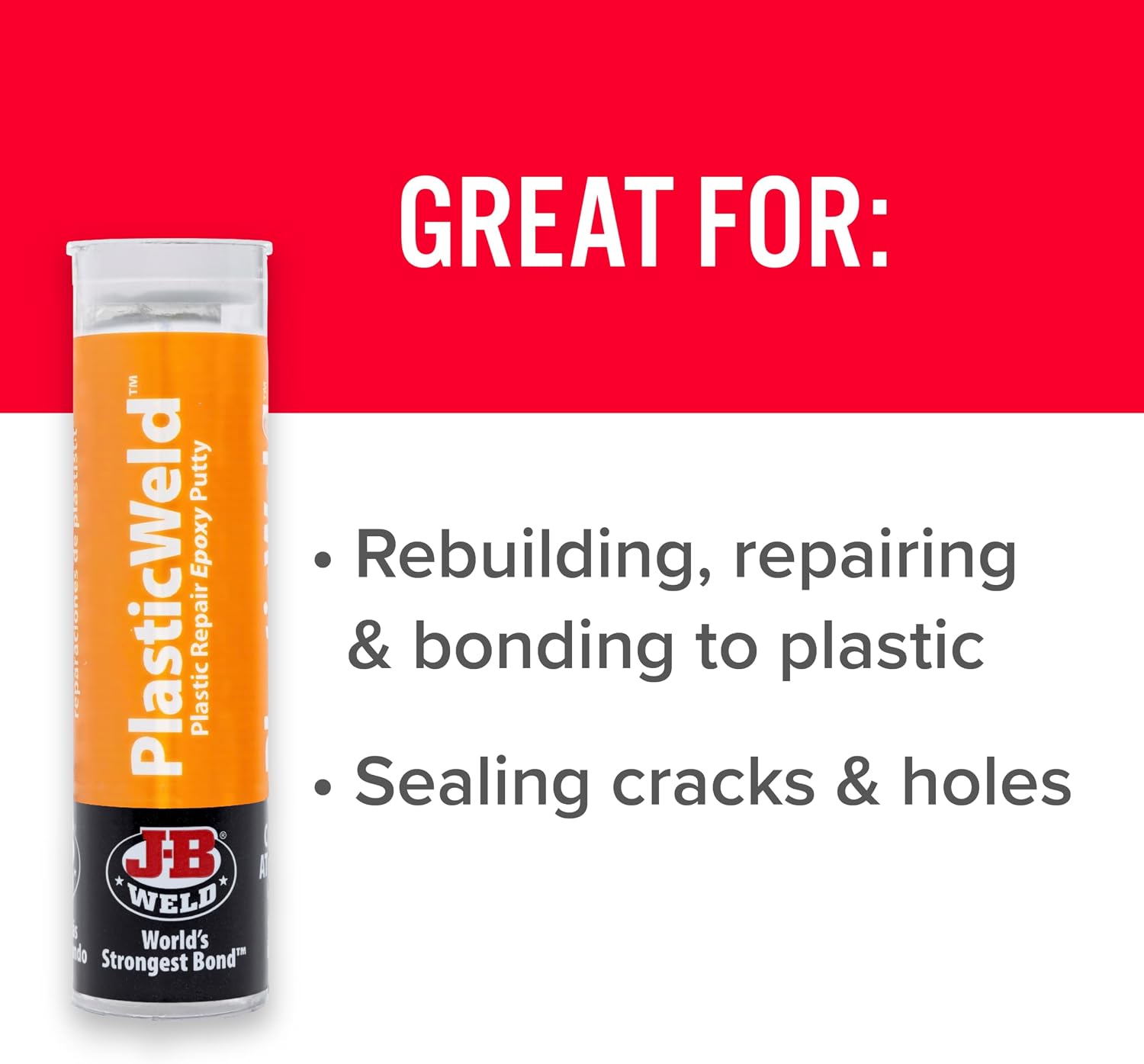 J-B Weld 8237 PlasticWeld Plastic Repair Epoxy Putty - 2 oz.