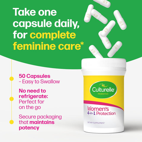 Culturelle Probiotics for Women with Prebiotics, 4-in-1 Benefits, 50 Count | 5 Strain Probiotic Blend for Vaginal Digestive & Immune Health, Occasional Gas & Bloating* Support