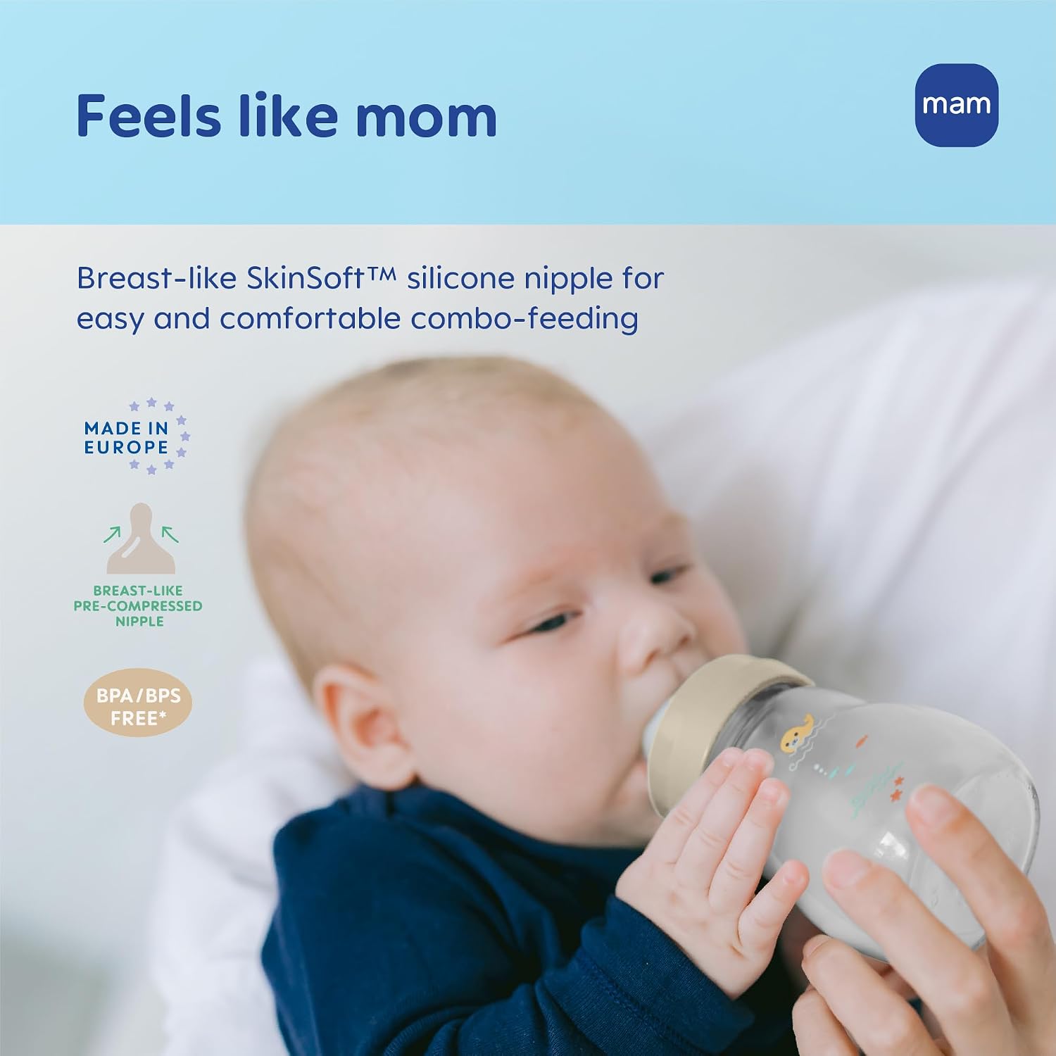 MAM 9oz Pure Glass Feel Good Anti-Colic 2+ Months Baby Bottle, 3 Pack, Boy