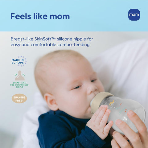 MAM 9oz Pure Glass Feel Good Anti-Colic 2+ Months Baby Bottle, 3 Pack, Boy