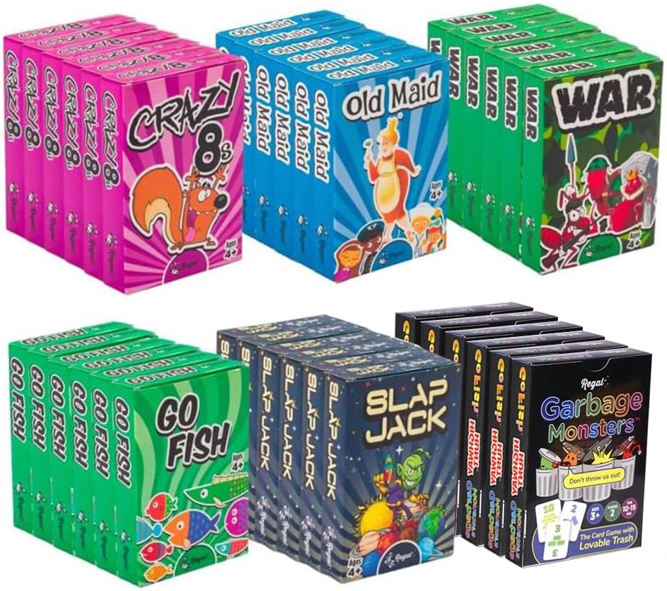 Regal Games Card Games for Kids - Go Fish, Crazy 8's, Old Maid, Slap Jack, Garbage Monster, War - Simple & Fun Classic Family Table Games - Games May Vary (6 Set)