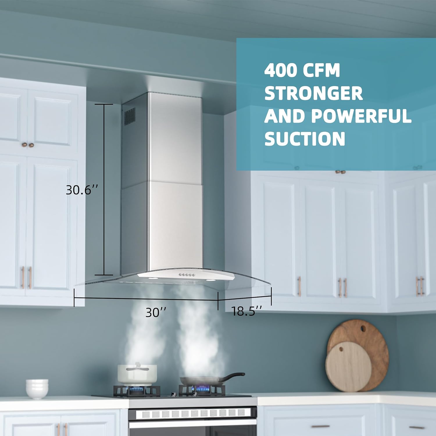 Range Hood 30 Inch, Ducted/Ductless Convertible Wall Mount Range Hood