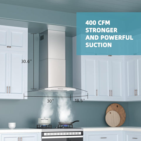 Range Hood 30 Inch, Ducted/Ductless Convertible Wall Mount Range Hood