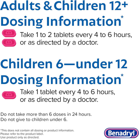 Benadryl Allergy Relief Ultratabs, 25 mg Diphenhydramine HCl, 24 ct