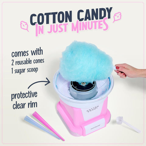 Nostalgia Cotton Candy Machine -Cotton Candy Maker With 2 Reusable Cones, 1 Sugar Scoop - Cotton Candy Machine for Kids Works with Flossing Sugar or Hard Candy for Fun & Convenience-Pink
