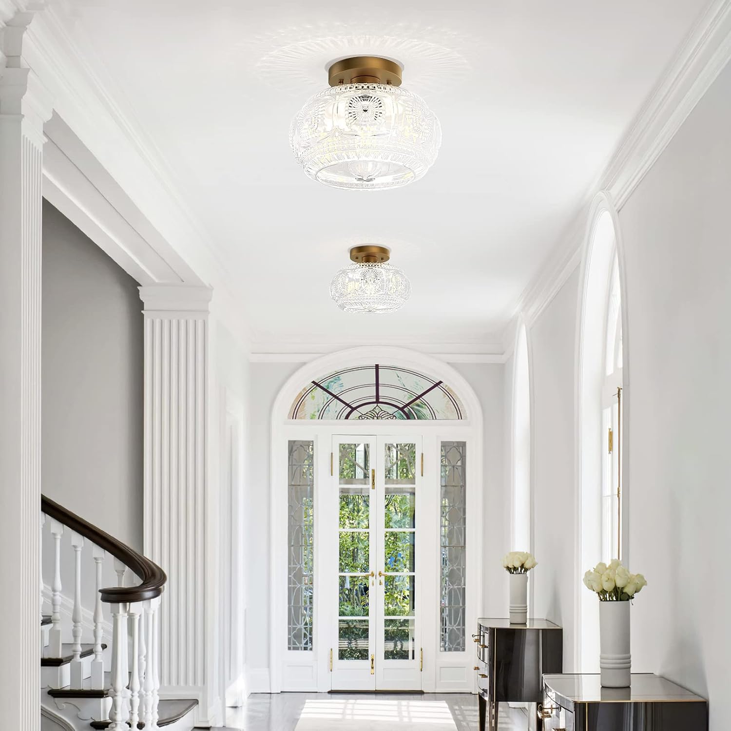 Globe Glass Semi Flush Mount Ceiling Light Fixture, Vintage Gold