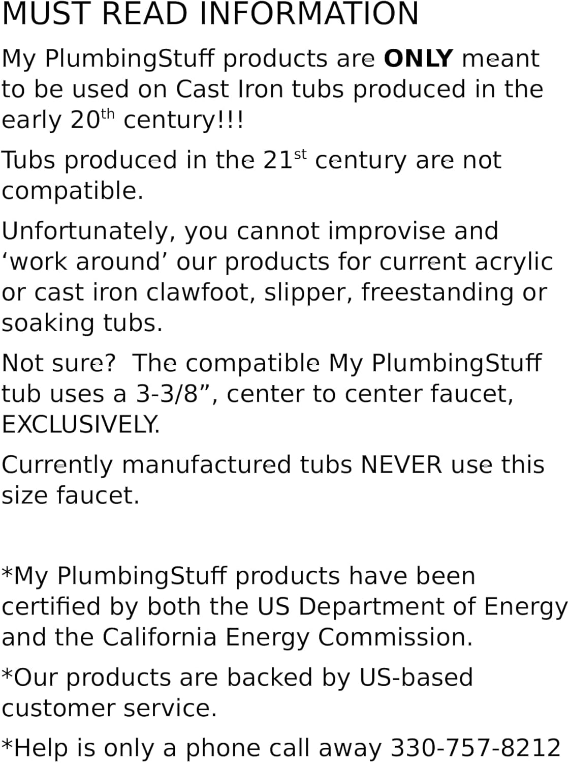 My PlumbingStuff B3100 3 ⅜-Inch Centers Clawfoot Tub Faucet with Ceramic Cartridges & ¼-Turn Ball-Valve Diverter - Diverter Bathcock - Faucet Replacement - Solid-Brass Chrome-Plated - ¾ Male IPS Inlet