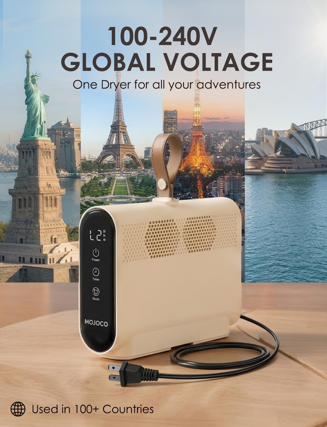 MOJOCO Travel Clothes Dryer - Global Voltage Mini Portable Dryer with Timer