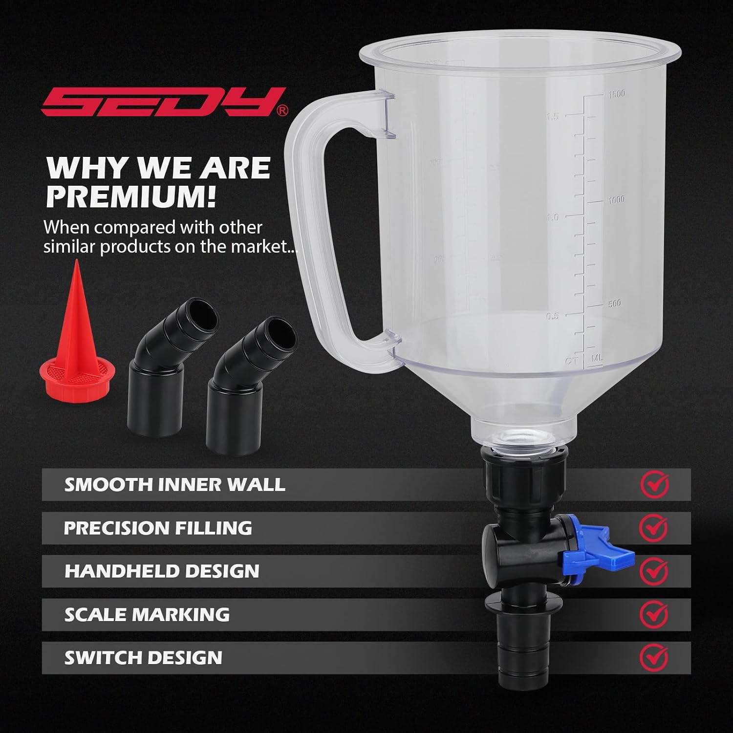 18-Piece Engine Oil Funnel Kit, 1.59QT/1.5L Automotive Oil Funnel Set with 12 Adapters, Elbow Fitting, Arrow Screen and Magnetic Storage Hooks Tray, Compatible with GM, Ford, BMW, Audi, Land Rover Etc