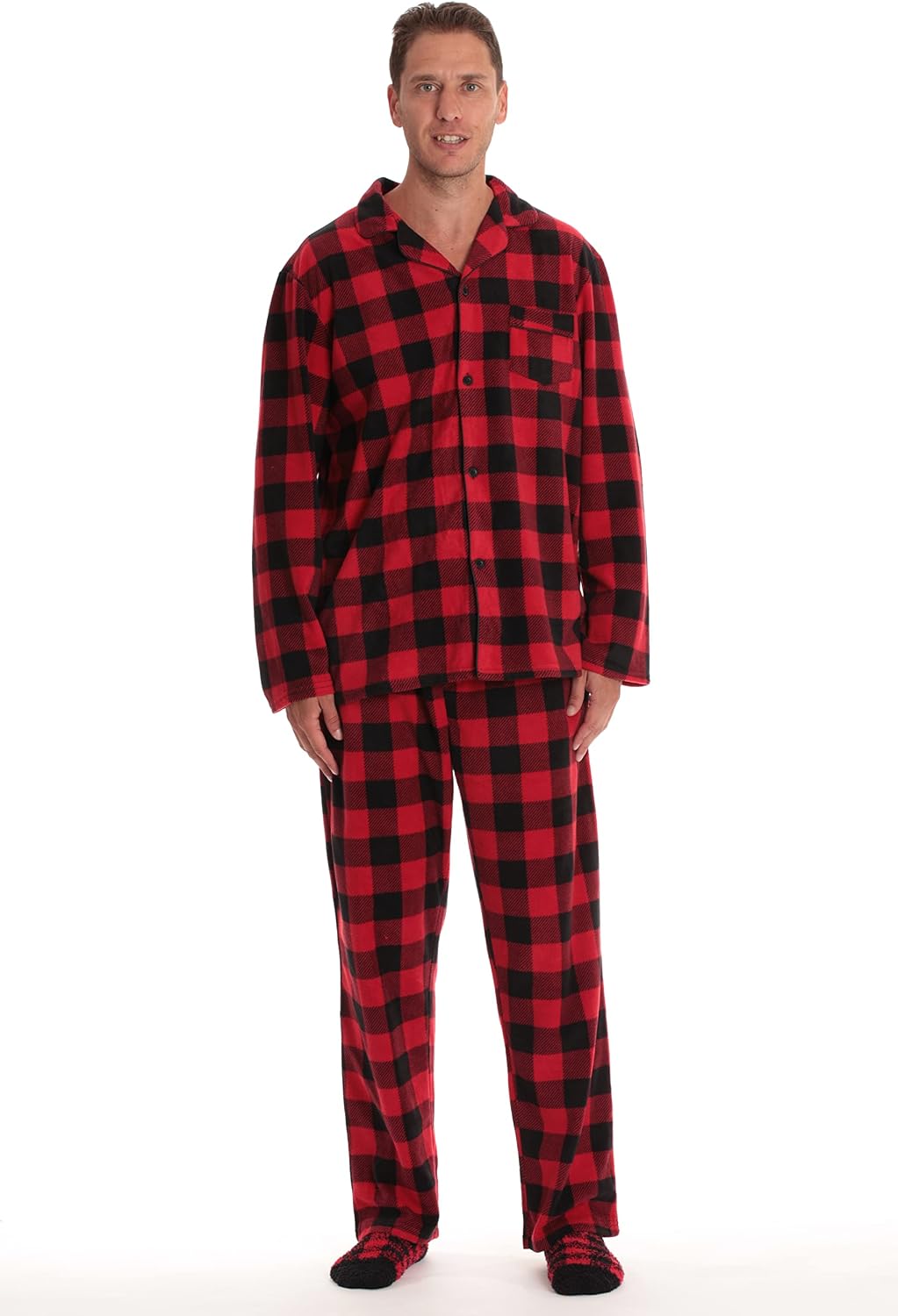 #followme Family Pajamas Buffalo Plaid Button-Front Microfleece Pajamas Set with Matching Socks