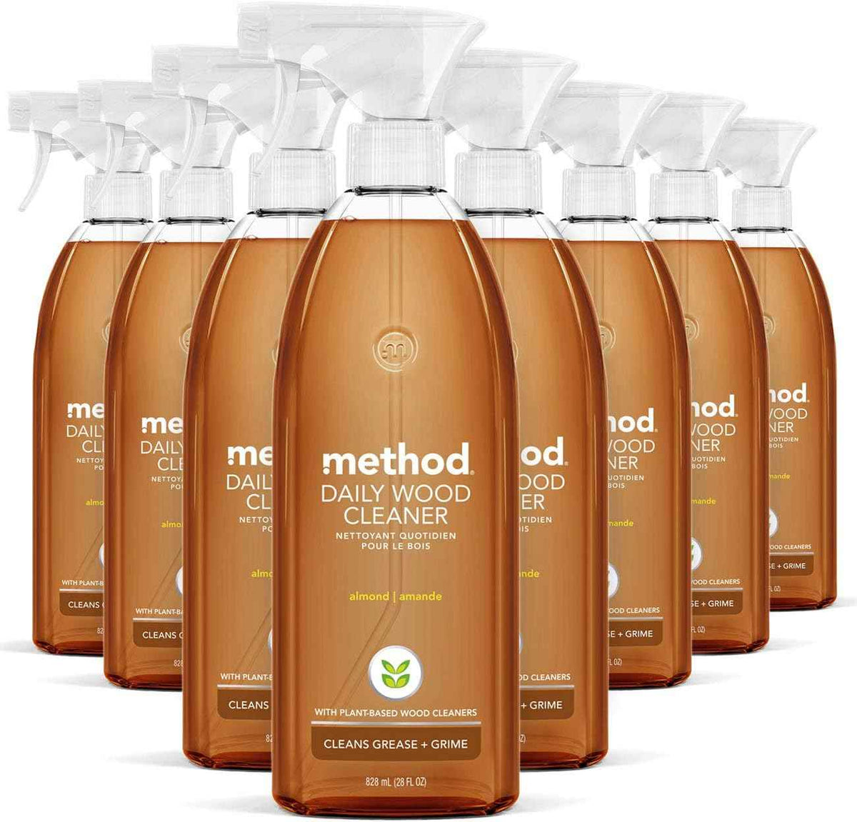 method Daily Wood Cleaner, Almond, 28 fl oz, 8 Pack | Removes Dust & Grime, No Greasy Residue, For Sealed Wood Surfaces including Counters, Shelves, Tables, Walls and Panels