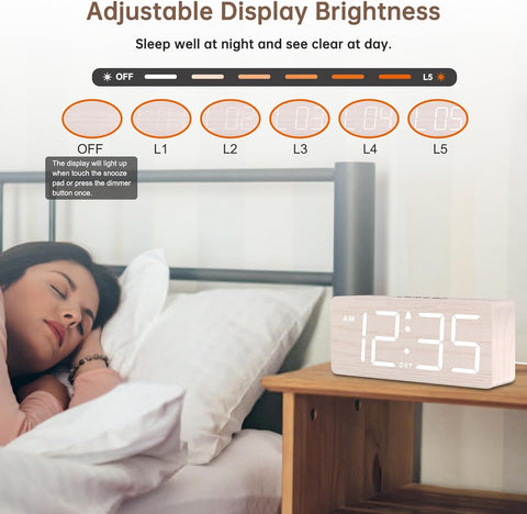 DreamSky Wooden Digital Alarm Clock for Bedroom with Large Numbers