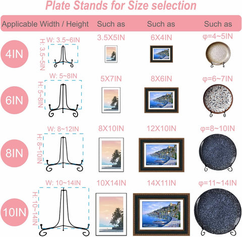 HENABLE 4PCS Premium Black Iron Plate Stands for Display 4 Inch, Decorative Solid Metal Plate Holders for Displaying, Mini Easel, Frame, Book, Card, Plaque, Bowl, Picture Stands for Display