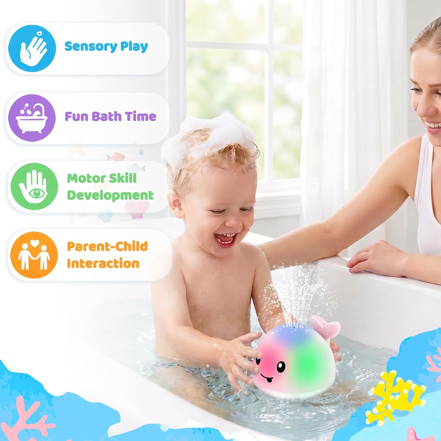 ANGGIKO Baby Girl Bath Toys, Light Up Whale Pool Water Toy for Toddler Baby