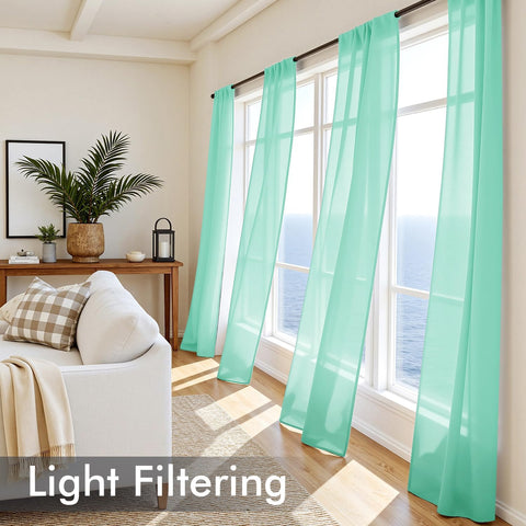 MIULEE Aqua Sheer Curtains 90 Inches Long 4 Panels 42 x 90 Inches
