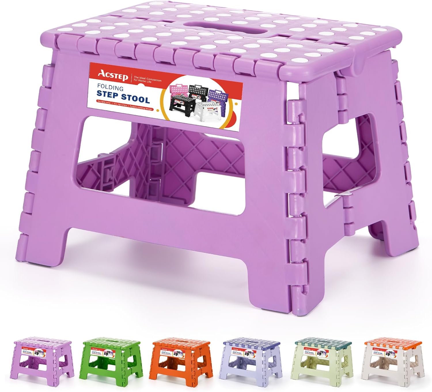 ACSTEP 9 Inch Foldable Step Stool for Kids, 300 lb, Light Purple