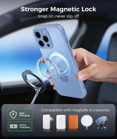 FNTCASE for iPhone 13 Pro Max Case with 360 Spin Magnetic Stand Light Blue
