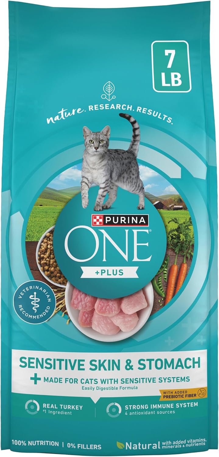 Purina ONE Sensitive Skin and Stomach Dry Cat Food 7 lb Bag