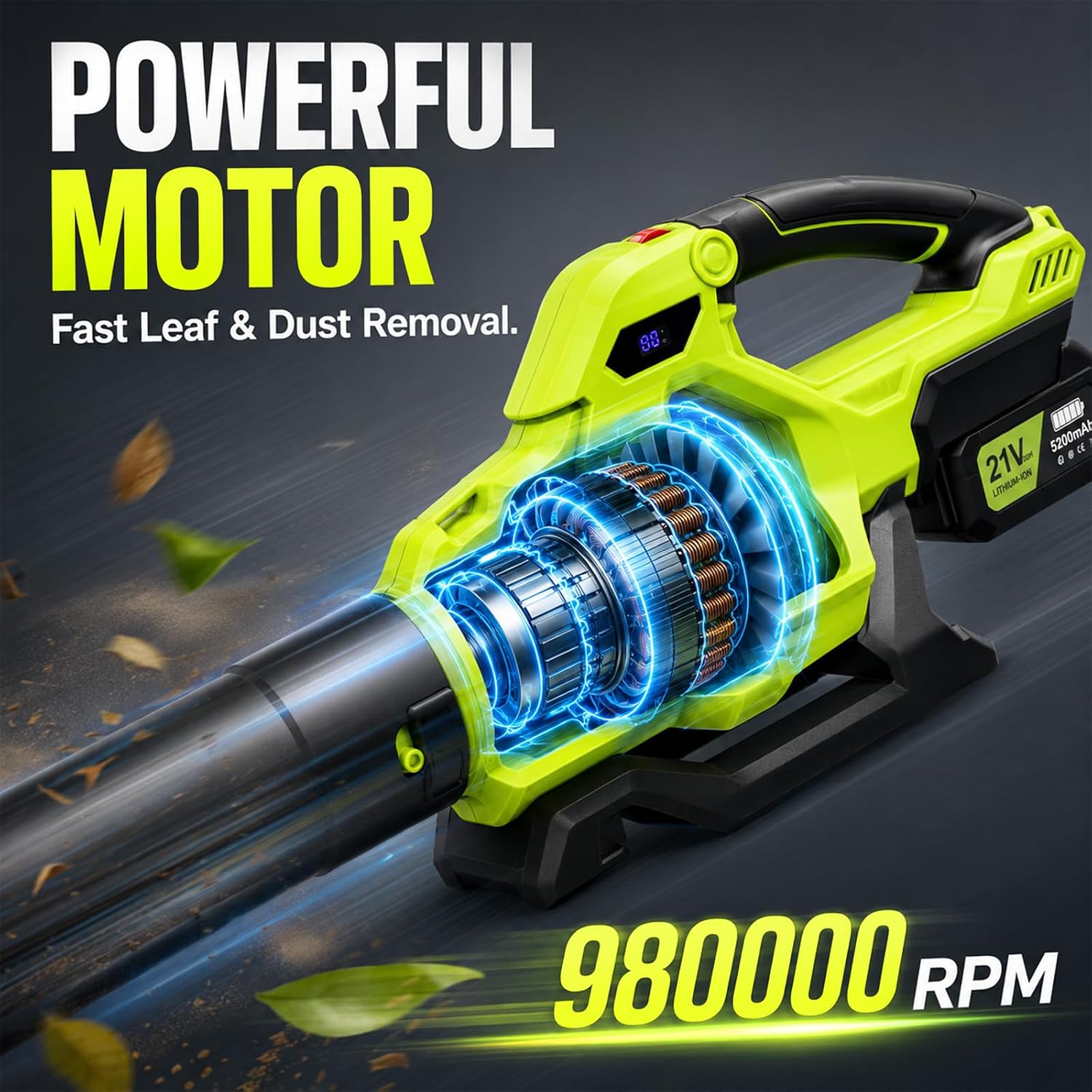 Leaf Blower, Handheld Electric Leaf Blower with 5 Speed Modes, Green