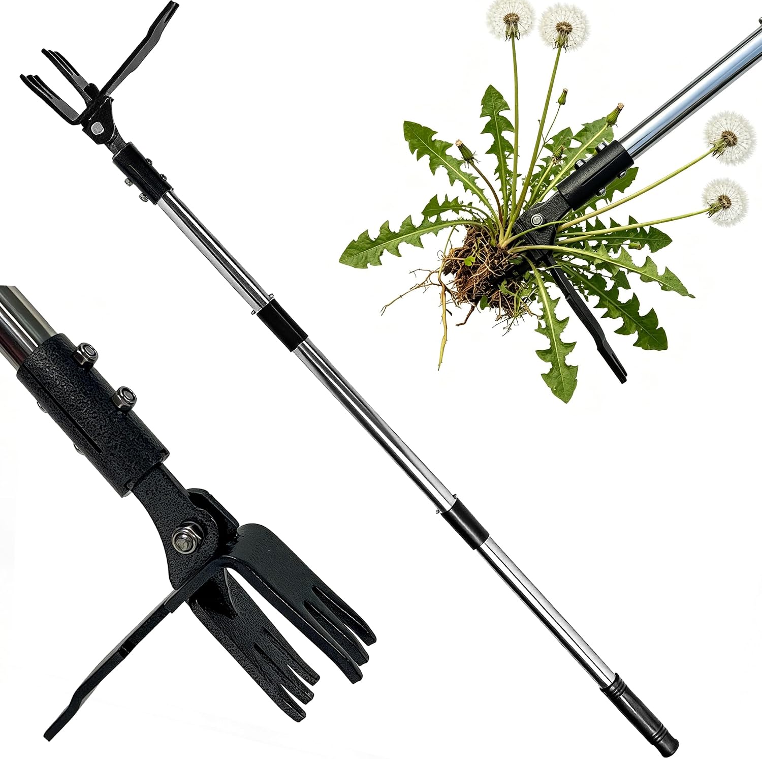 Weed Puller Tool, Stand Up Weed Puller with Stainless Steel Long Handle, 6-Claw Heavy Duty Steel Head, Weeder Tool for Garden, Easily Remove Weeds Without Bending/Kneeling