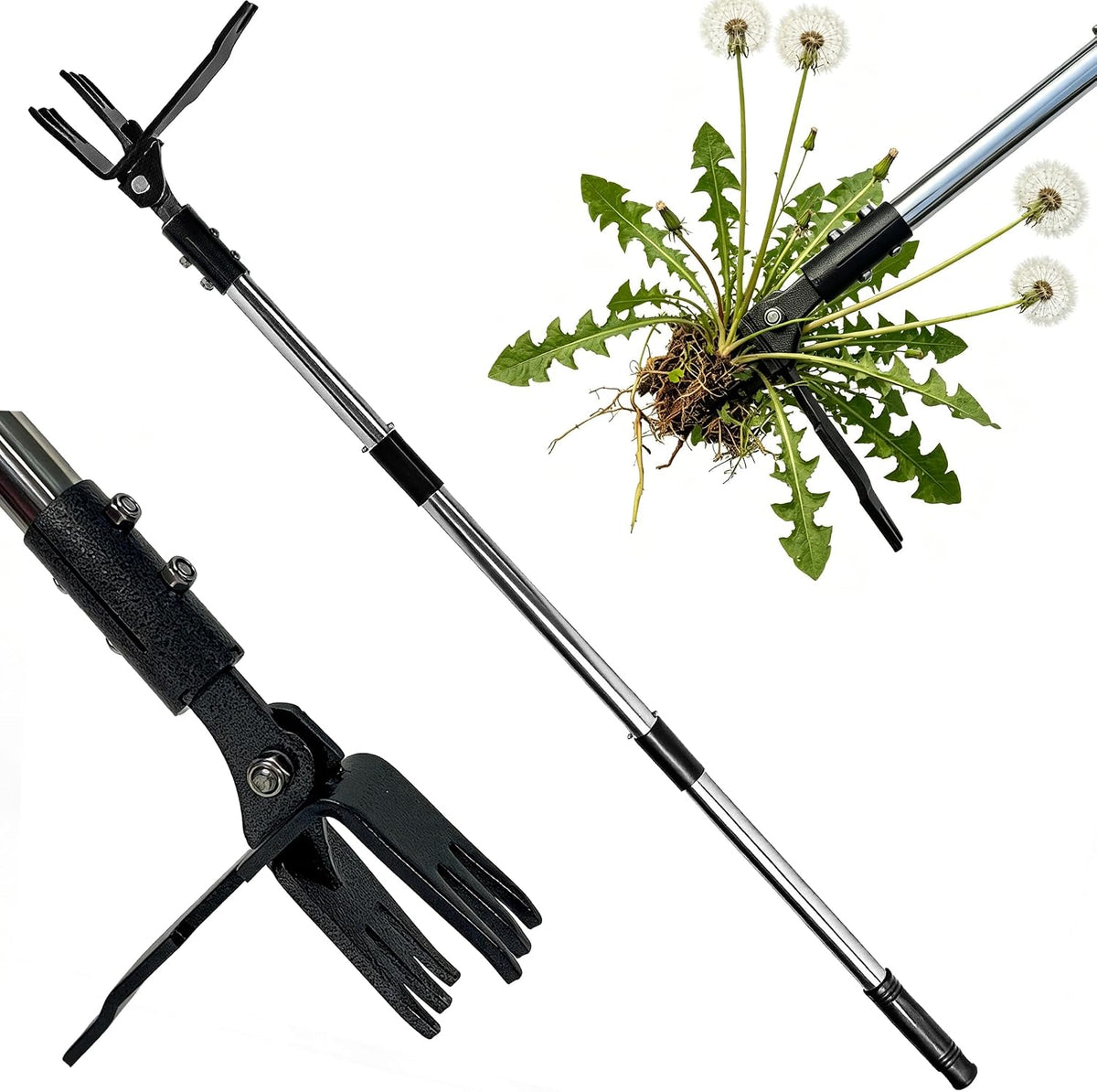 Weed Puller Tool, Stand Up Weed Puller with Stainless Steel Long Handle, 6-Claw Heavy Duty Steel Head, Weeder Tool for Garden, Easily Remove Weeds Without Bending/Kneeling