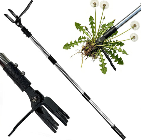 Weed Puller Tool, Stand Up Weed Puller with Stainless Steel Long Handle, 6-Claw Heavy Duty Steel Head, Weeder Tool for Garden, Easily Remove Weeds Without Bending/Kneeling