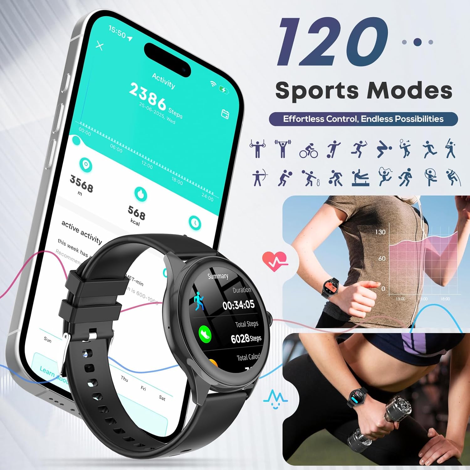 Smart Watch for Men, 1.39" HD Touchscreen Smartwatch with 120 Sports Modes, AI Voice Assistant, Heart Rate/Sleep Monitor, Bluetooth Call & Music Control Fitness Watch for iPhone/Android (Black)