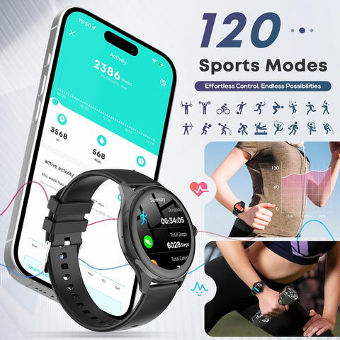 Smart Watch for Men, 1.39" HD Touchscreen Smartwatch with 120 Sports Modes, AI Voice Assistant, Heart Rate/Sleep Monitor, Bluetooth Call & Music Control Fitness Watch for iPhone/Android (Black)