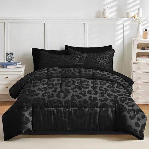 Nesker King Comforter Set with Sheets, 7 Pieces Leopard Print Bedding