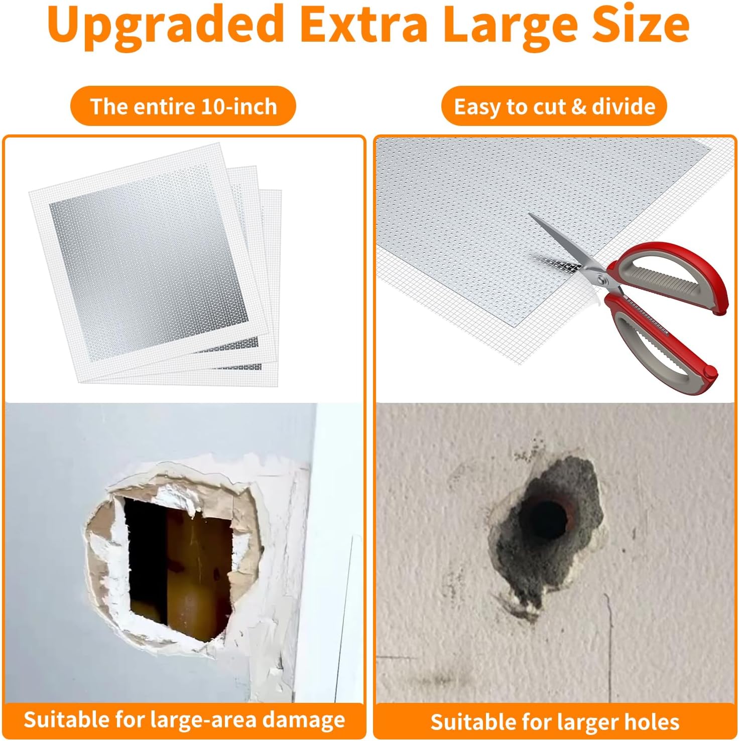 Wall Patch Drywall Repair Kit, 10 x 10 Inch, Self-Adhesive Mesh Patch, Permanently Repairs Damaged Large Walls Hole and Ceilings