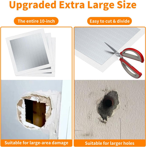 Wall Patch Drywall Repair Kit, 10 x 10 Inch, Self-Adhesive Mesh Patch, Permanently Repairs Damaged Large Walls Hole and Ceilings