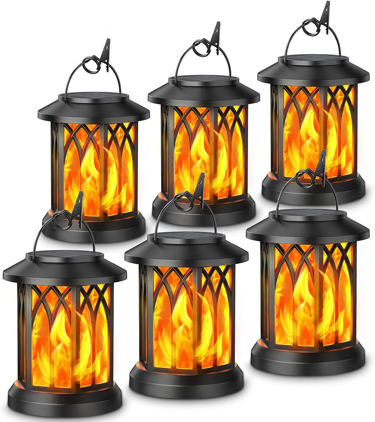 KOOPER 6 Pack Solar Lantern Outdoor Lights, Upgraded Flickering Flame Solar Lanterns Outdoor Waterproof, Auto ON/OFF Lanterns Decorative Outdoor, Hanging Lantern for Yard Patio Lawn Table Garden Decor