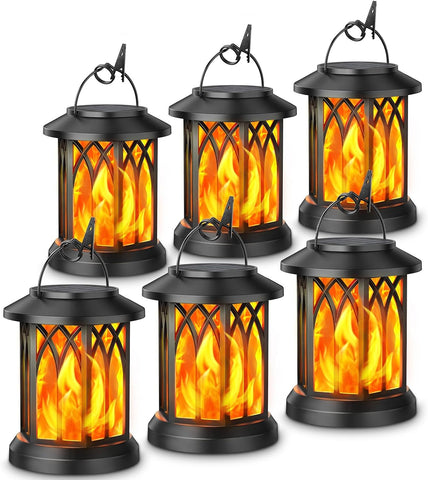 KOOPER 6 Pack Solar Lantern Outdoor Lights, Upgraded Flickering Flame Solar Lanterns Outdoor Waterproof, Auto ON/OFF Lanterns Decorative Outdoor, Hanging Lantern for Yard Patio Lawn Table Garden Decor