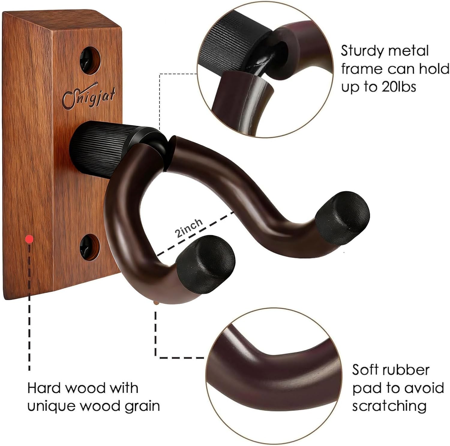 SNIGJAT Guitar Wall Mount 2 Pack, Wood Guitar Hanger Wall Hook with Screws