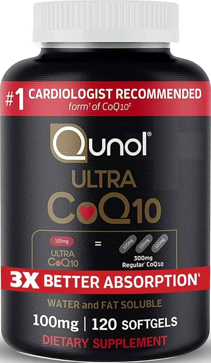 Qunol Ultra CoQ10 100mg, 3X Better Absorption, Antioxidant, 120 Softgels | #1 Cardiologist Recommended Supplement for Heart Health, Coenzyme Q10 Supplement to support Vascular Health & Cellular Energy
