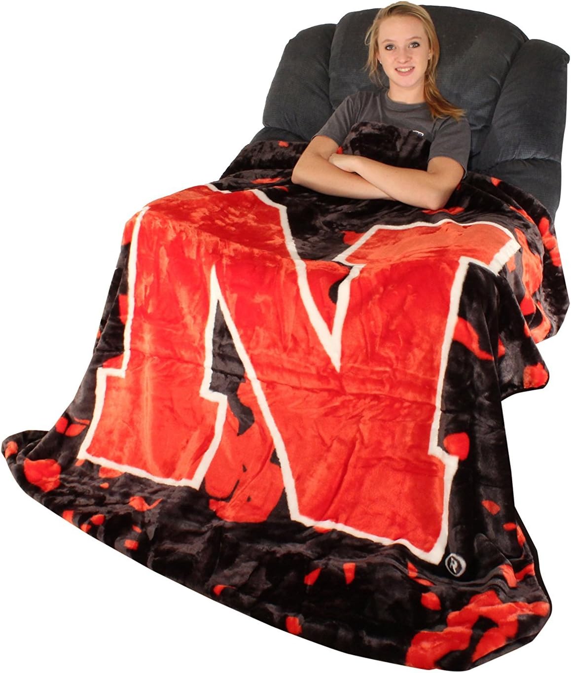 College Covers Everything Comfy Nebraska Cornhuskers Soft and Warm Huge Raschel Throw Blanket, 86" x 63"