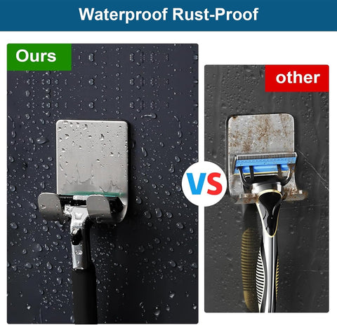 Diesisa Razor Holder for Shower + Adhesive Wall Hooks, Premium 304 Stainless Steel Shower Razor Holder with Heavy Duty Waterproof Sticky Hooks for Hanging Towels, Coat, hat (2+2 Pack)
