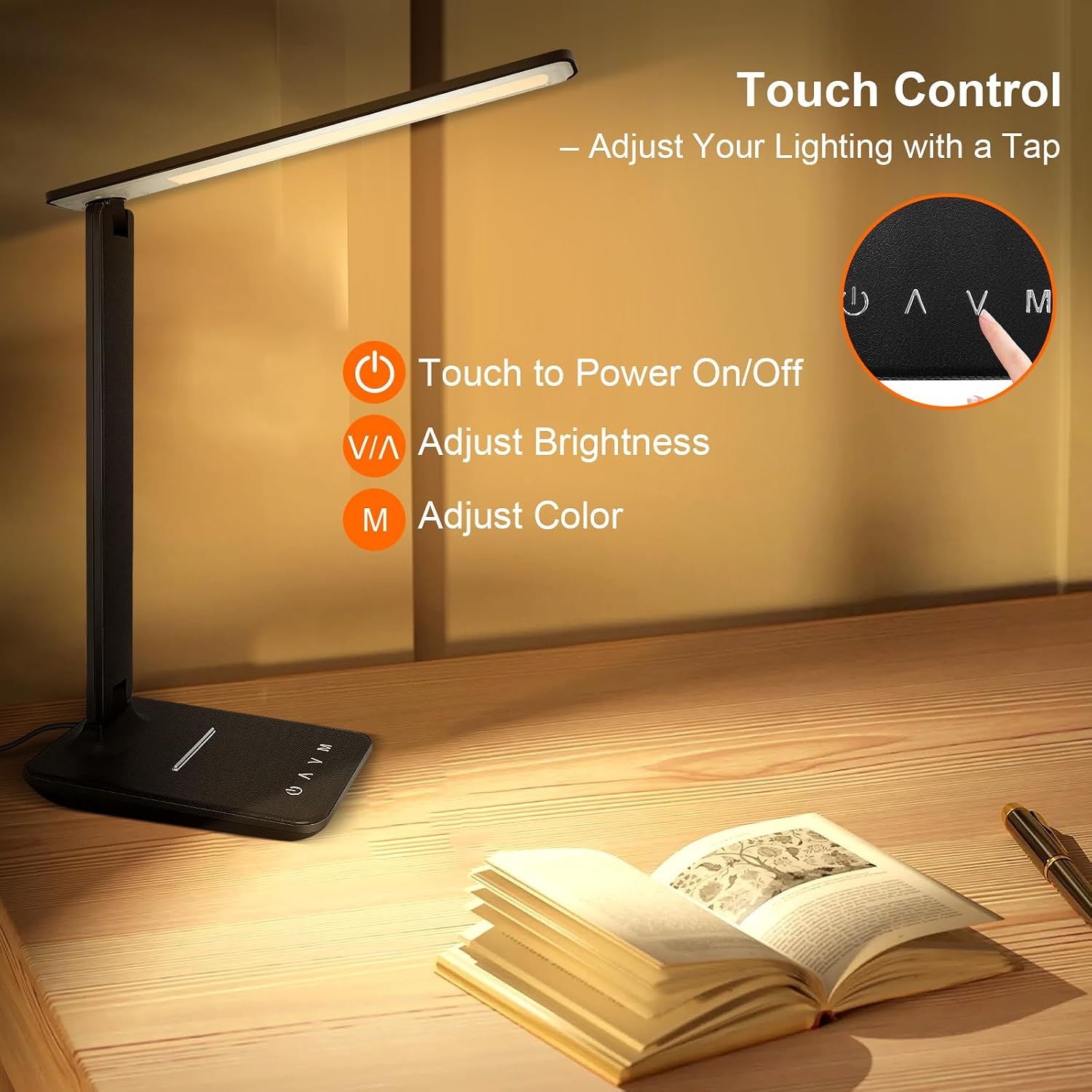 LED Desk Lamp for Office Home, 500LM Bright Touch Control USB Charging Port