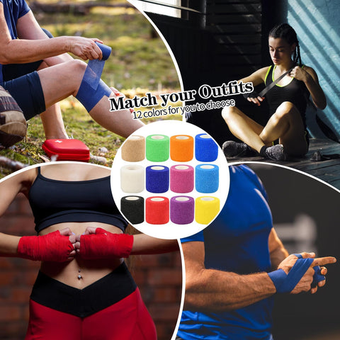 6pcs 2in Self Adhesive Bandage Wraps, 12 Colors, 5 Yard Wraps for Sports