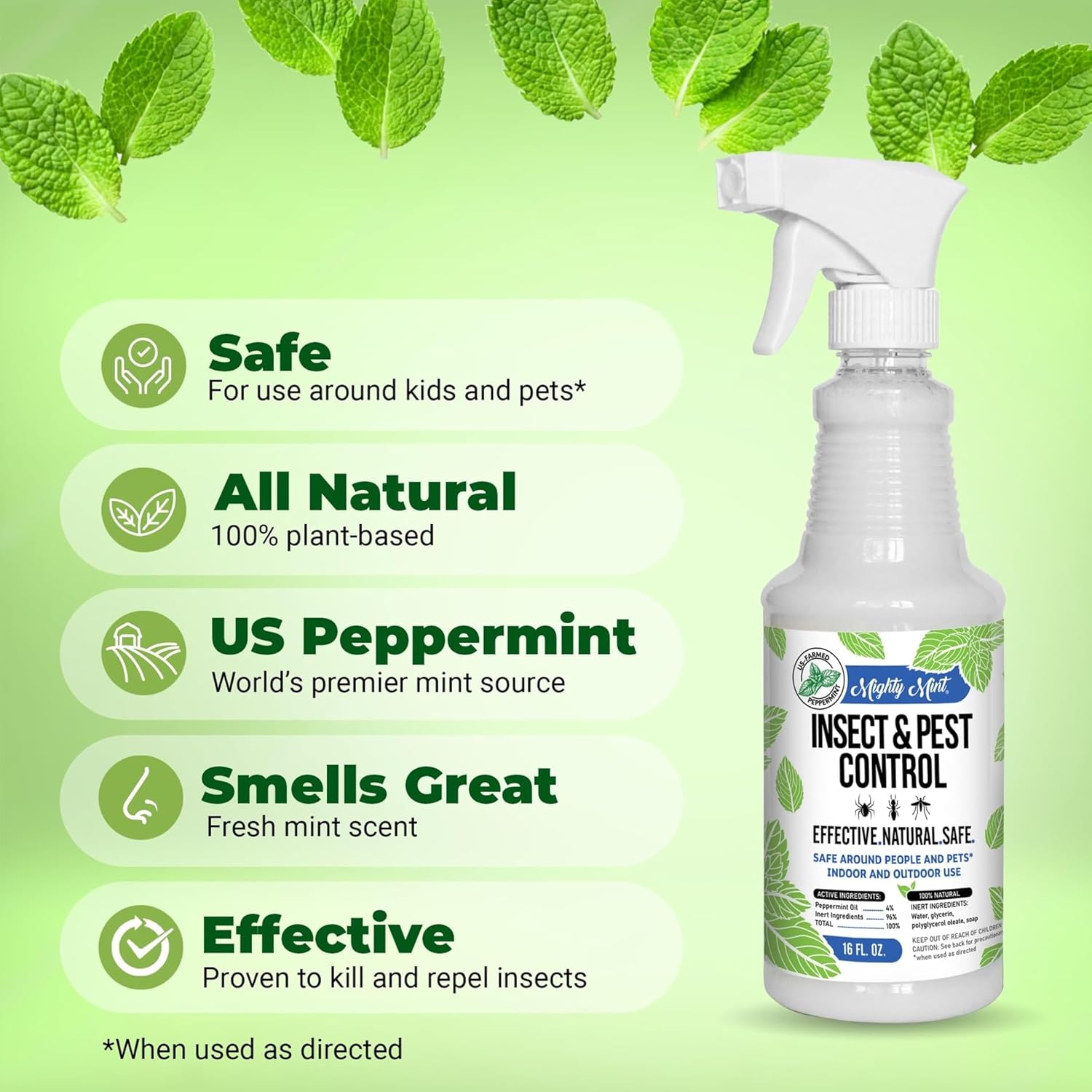 Mighty Mint Peppermint Oil Insect Repellent Spray, 16 oz, Pack of 2