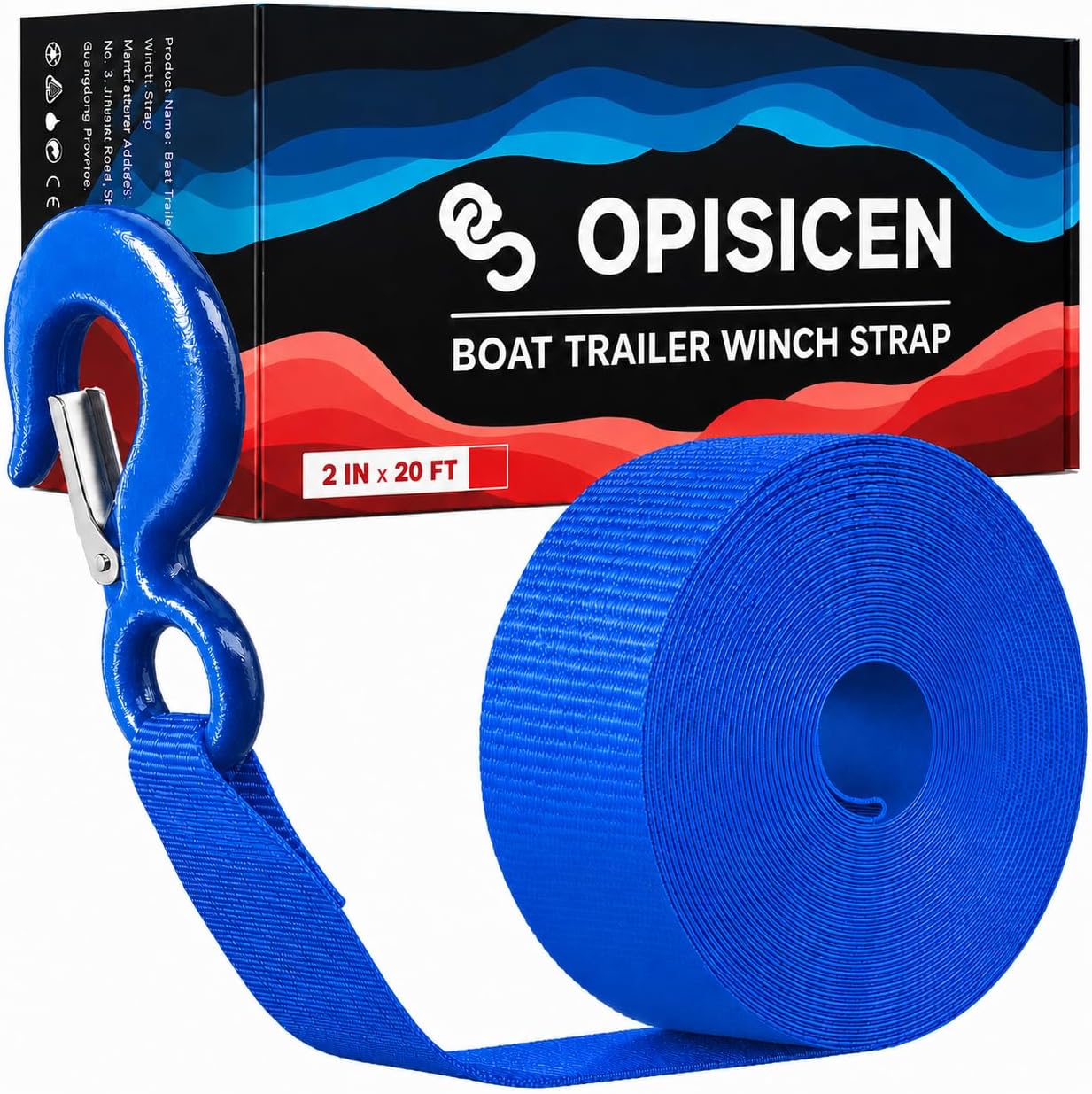 Boat Trailer Winch Strap with Hook 2" x 20'- 10,816lbs Breaking Strength Heavy Duty Hand Crank Strap Replacement for Boat and Jet Ski, Automotive Towing Boat Trailer Strap