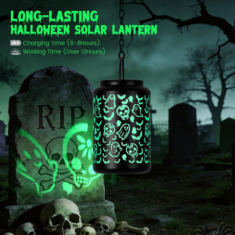 Halloween Decorations Outdoor Skull&Ghost Solar Lantern Green Light