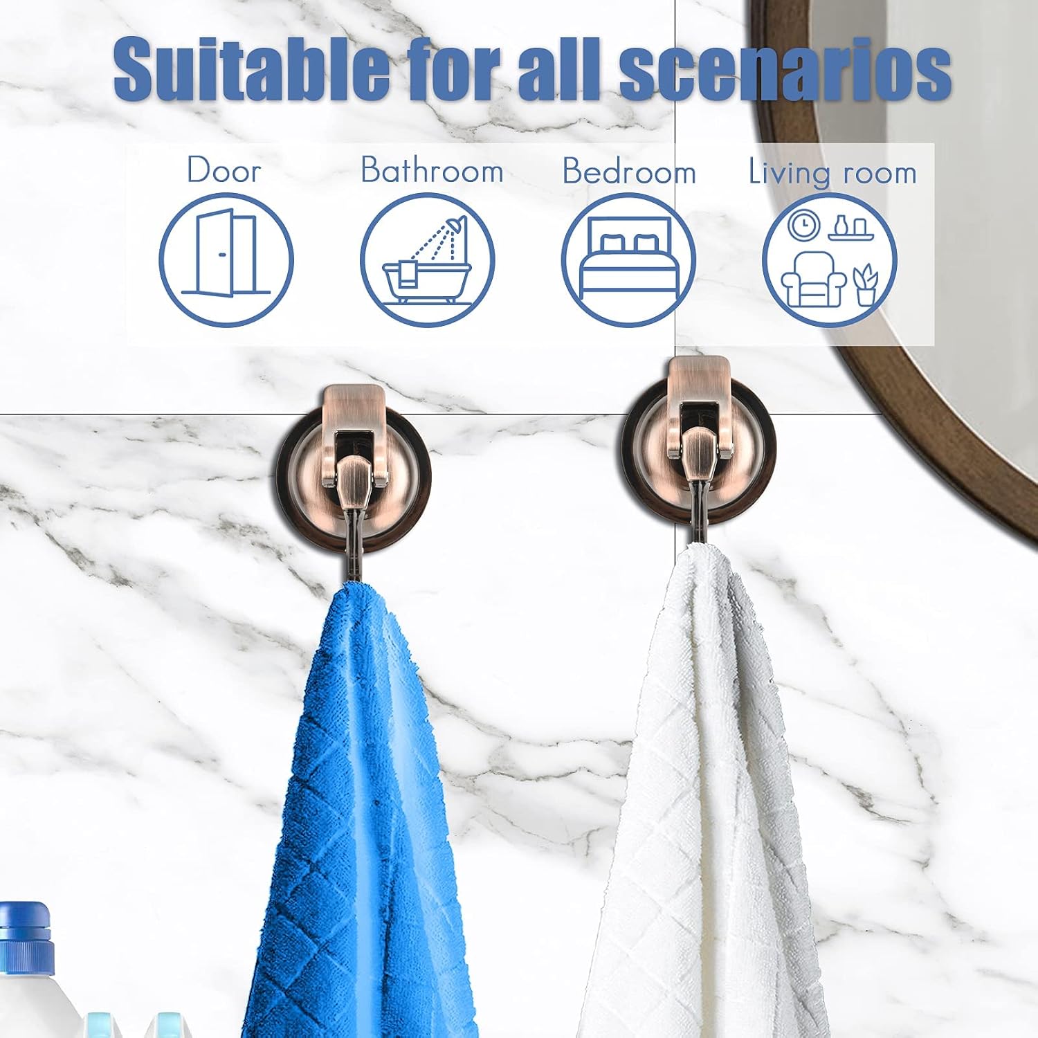 Wreath Hanger, 6 Pack, Silver-Plated Polished Suction Hooks for Window Glass Kitchen Bathroom, Reusable Without Punching for Towel Loofah Robe Coat Wreath Decor, ABS Plastic