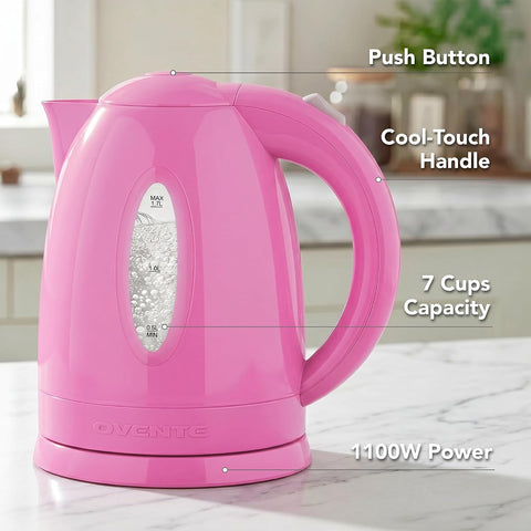 OVENTE 1.7L Electric Tea Kettle, 1100W BPA-Free Water Boiler, Pink KP72P