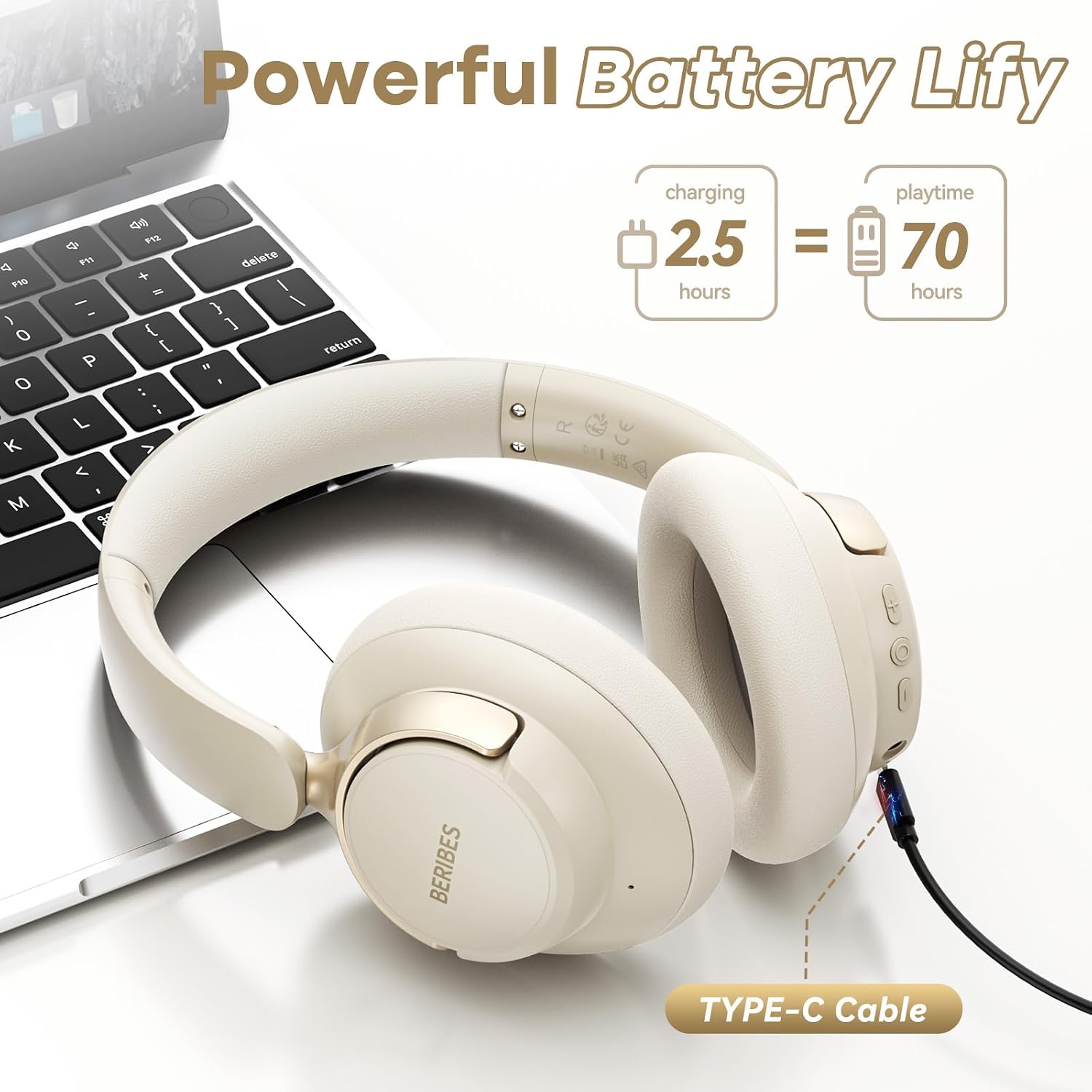 BERIBES Hybrid Active Noise Cancelling Headphones Wireless Over Ear 70Hours