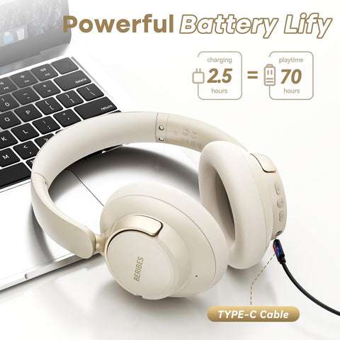 BERIBES Hybrid Active Noise Cancelling Headphones Wireless Over Ear 70Hours