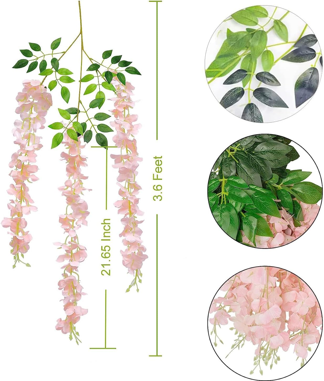 108pcs Artificial Wisteria Flowers 3.6 Feet/Piece Pink Dense Artificial Fake Wisteria Vine Ratta Hanging Garland Silk Flowers String Home Party Wedding Decor（Pink-Dense）