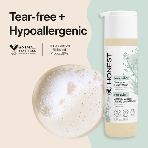 The Honest Company Shampoo & Body Wash, Tear-Free, Fragrance-Free, 10 fl oz