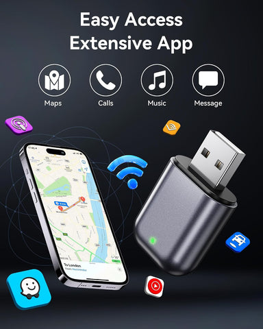 Burnt Sugar Wireless Carplay Adapter for iPhone 2026 Upgraded, Ultra-Mini USB for Apple Car Play Convert Wired to Wireless, Stable Low-Lag GPS Plug & Play for iOS 10+ & Cars from 2016+ (Jet Gray)